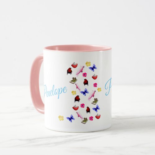 Penelope Name With Bunnies Parrots And Flowers Mug