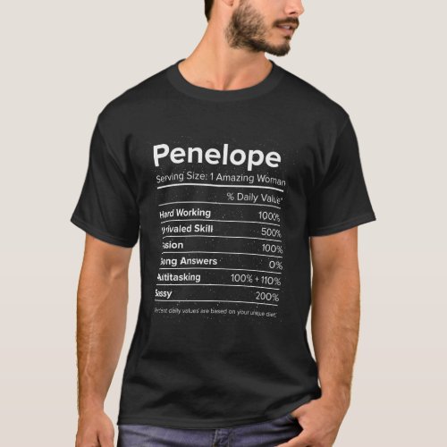 Penelope Nutrition Facts Name Personalized Nicknam T_Shirt