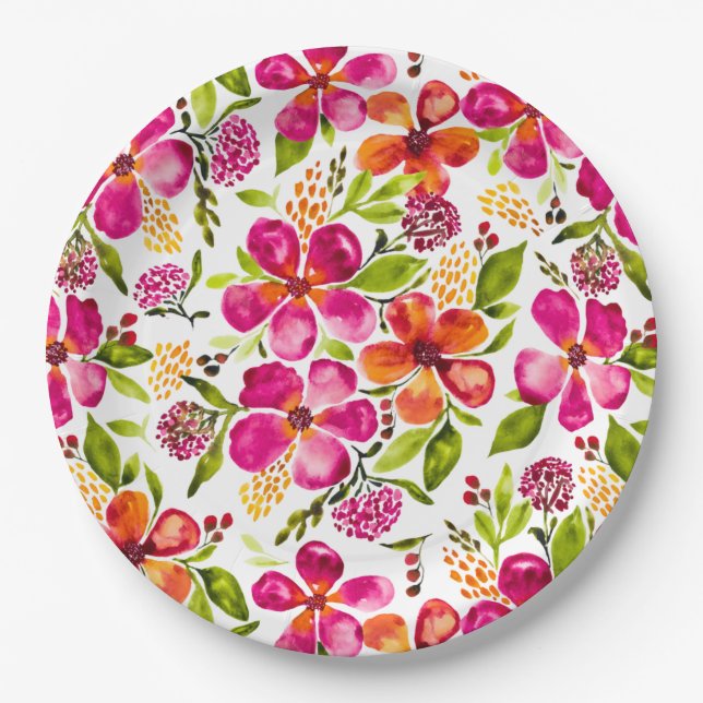 Penelope Watercolor Floral Designer Paper Plates (Front)