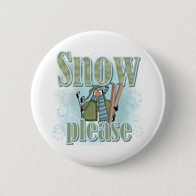 Pengin Ski Snow Please Button (Front)