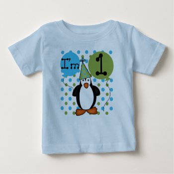 Penguin 1st Birthday Baby T-shirt by kids_birthdays at Zazzle