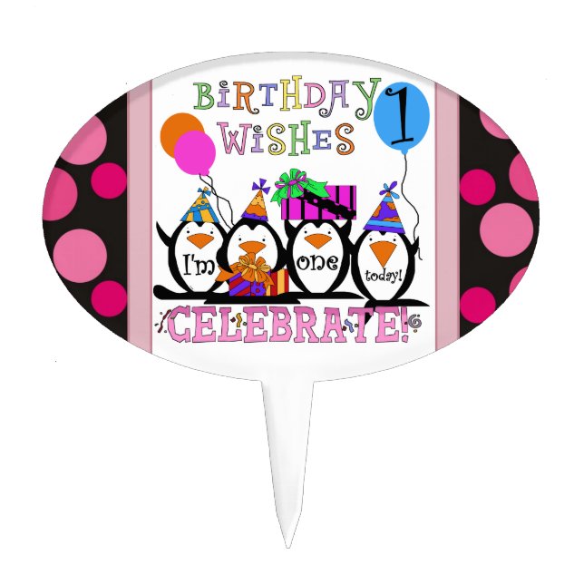 Penguin 1st Birthday Cake Topper (Front)