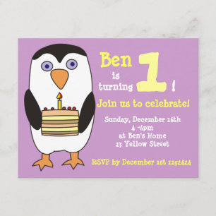 Penguin 1st Birthday Invitation, Birthday Party Invitation