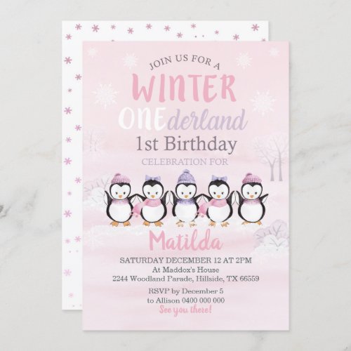 Penguin 1st Birthday Invitation Winter Onederland