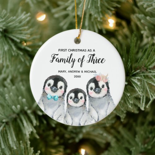 Penguin 1st Christmas as a Family of Three  Ceramic Ornament