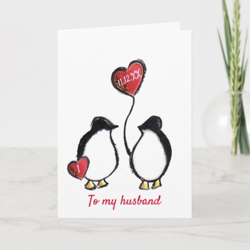 Penguin 1st paper wedding anniversary husband card