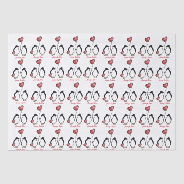 Penguin 25th (or any) silver wedding anniversary tissue paper (Front)