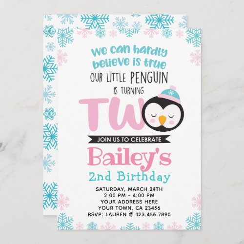 Penguin 2nd Birthday Invitation