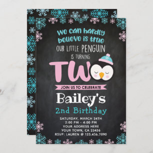 Penguin 2nd Birthday Invitation Chalkboard