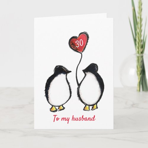 Penguin 30th birthday or any age husband card