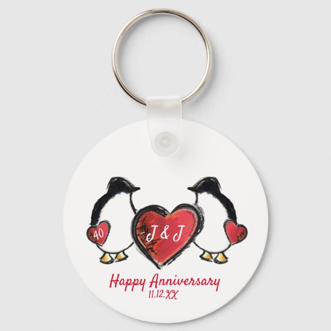 Penguin 40th ruby wedding anniversary keychain (Front)