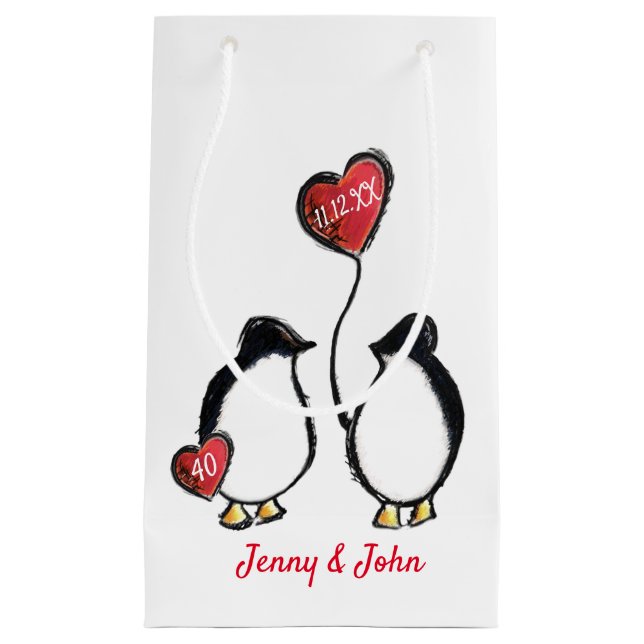 Penguin 40th ruby wedding anniversary small gift bag (Front)