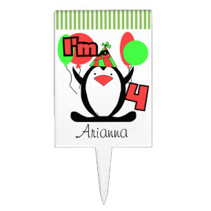 Penguin 4th Birthday Cake Topper