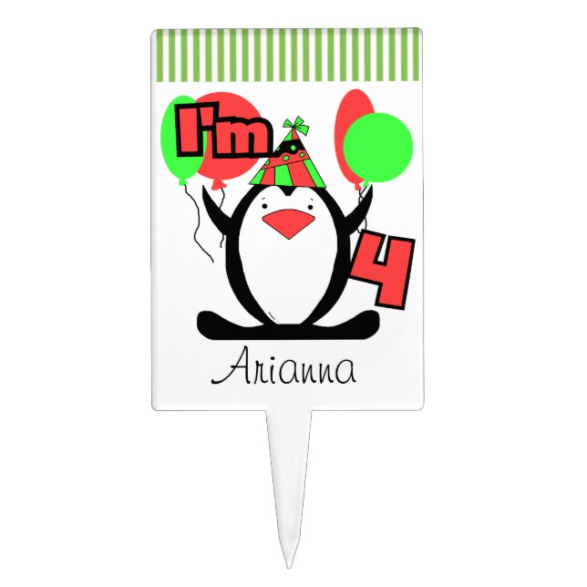 Penguin 4th Birthday Cake Topper (Front)