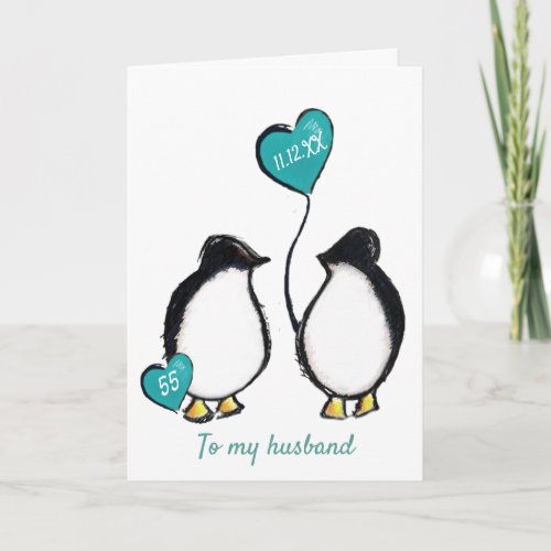Penguin 55th emerald wedding anniversary husband card