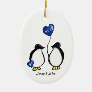 Penguin 65th sapphire wedding anniversary ceramic ornament