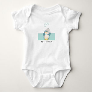 Penguin • Add Your Name Cute Alphabet Monogram Baby Bodysuit