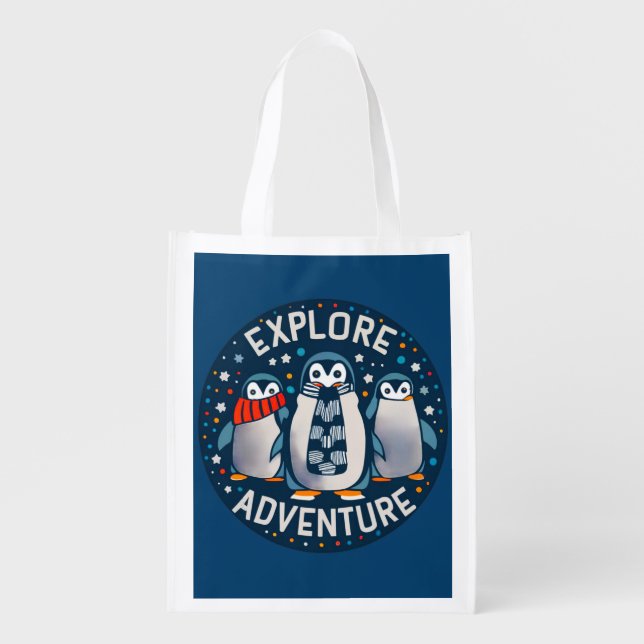 Penguin Adventure: Penguin Lovers Explore Now Grocery Bag (Front)
