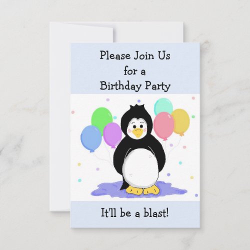 Penguin and Balloons Birthday Invitation