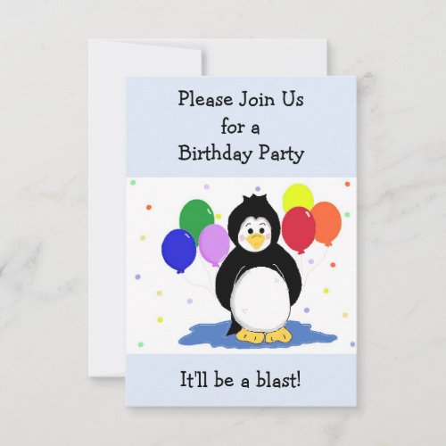 Penguin and Balloons Birthday Invitation