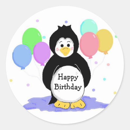 Penguin and Balloons Classic Round Sticker