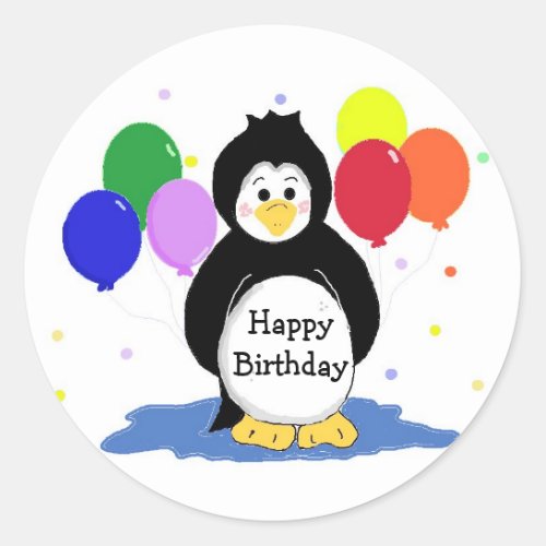 Penguin and Balloons Classic Round Sticker