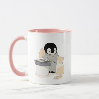 Penguin and cat mug