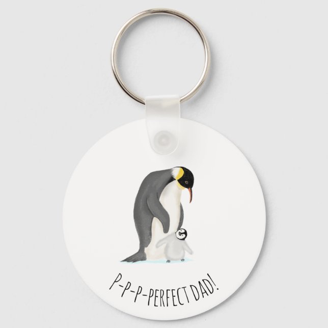Penguin and chick 'perfect dad' key ring (Front)