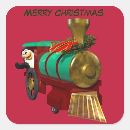 Penguin And Christmas Train Square Sticker
