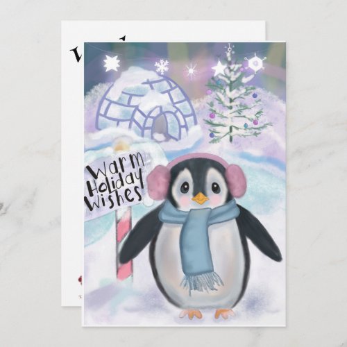 Penguin and Igloo Northern Lights Scene