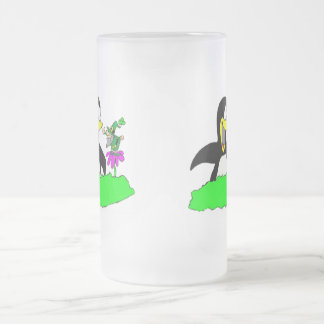 Penguin and Leprechaun Frosted Glass Beer Mug