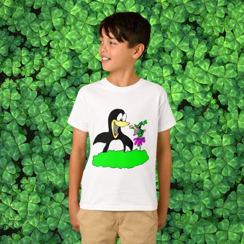 Penguin and Leprechaun Kids T_Shirt