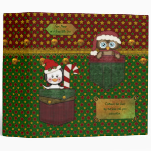 Penguin and Owl Country Christmas - Customize 3 Ring Binder