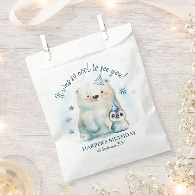 Penguin and Polar Bear Winter Birthday Favor Bag (Clipped)