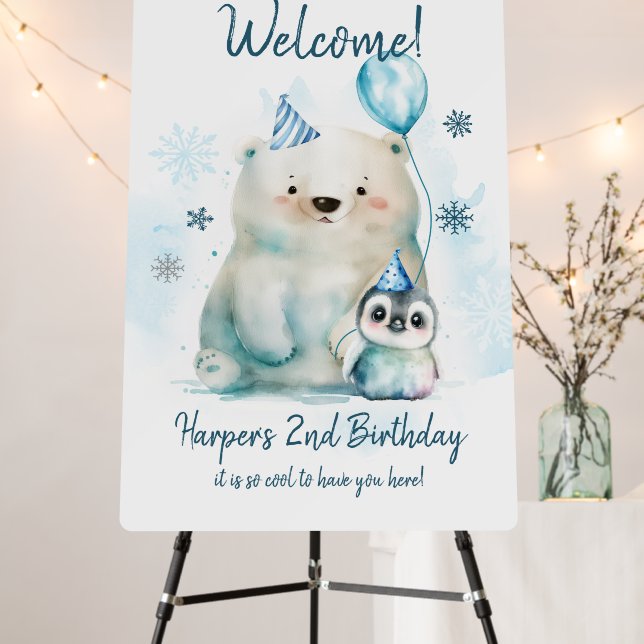 Penguin and Polar Bear Winter Birthday Foam Board (In Situ (Stand))