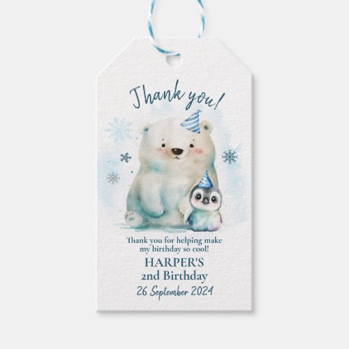 Penguin and Polar Bear Winter Birthday Gift Tags