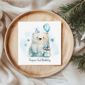 Penguin and Polar Bear Winter Birthday Napkins