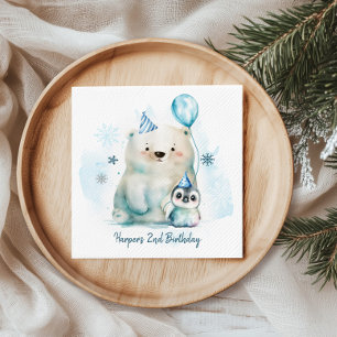 Penguin and Polar Bear Winter Birthday Napkins