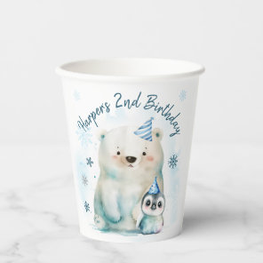 Penguin and Polar Bear Winter Birthday Paper Cups