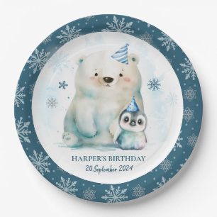 Penguin and Polar Bear Winter Birthday Paper Plates