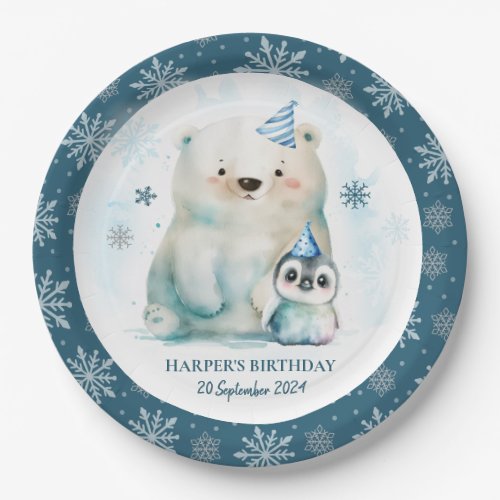 Penguin and Polar Bear Winter Birthday Paper Plates
