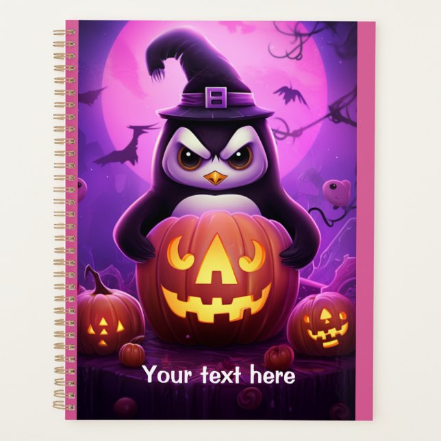 Penguin and pumpkin purple pink planner (Front)