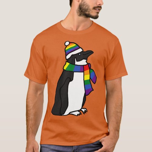 Penguin and Rainbow Pride Flag Hat and Scarf T_Shirt