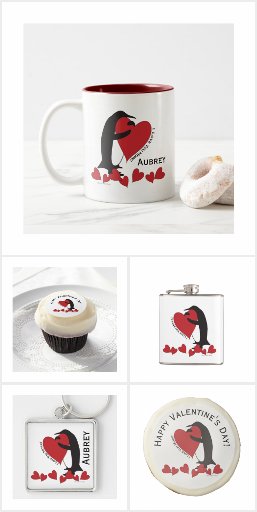 Penguin and Red Heart Custom I Love You Gifts