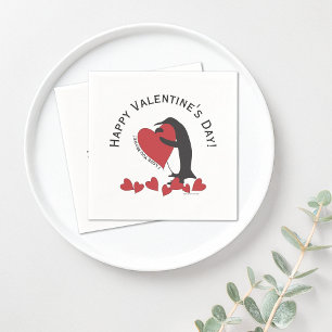 Penguin and Red Heart Happy Valentine’s Day Paper Napkins