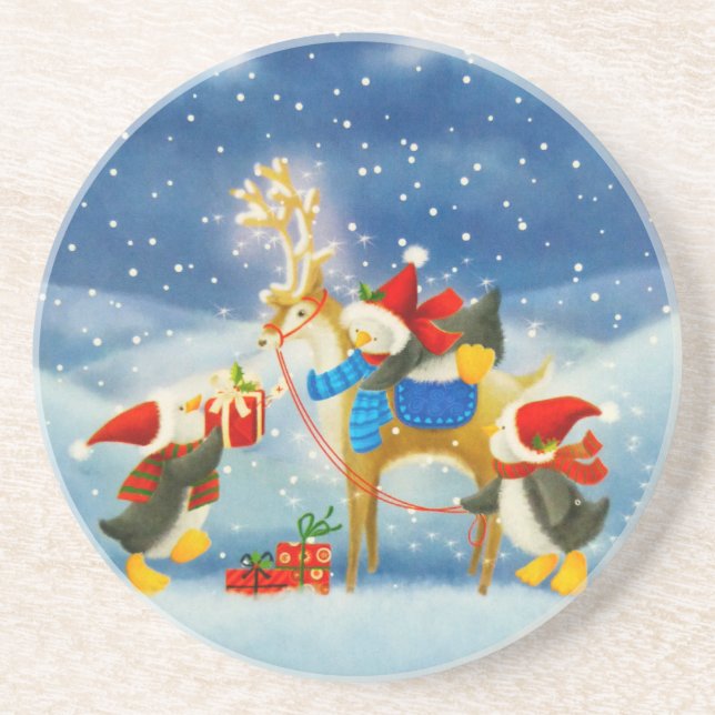Penguin and Reindeer Drink Coaster (Front)