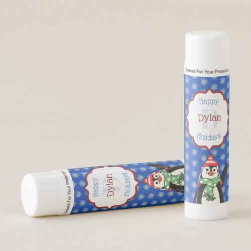 Penguin and Snowflakes Monogrammed Lip Balm
