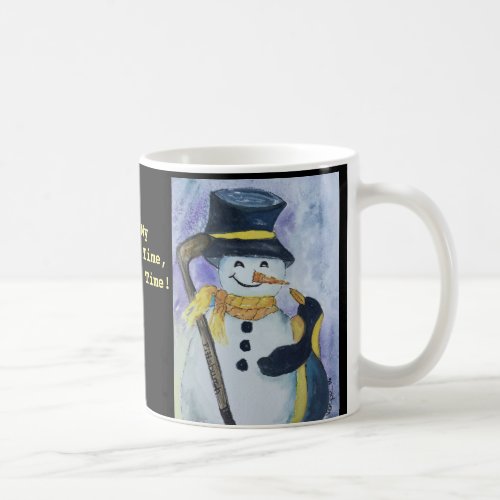 Penguin and Snowman with hockey stick mug