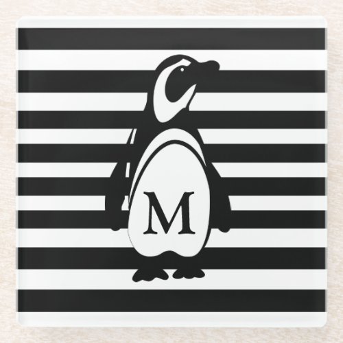 Penguin and Stripes Glass Coaster