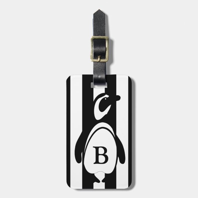 Penguin and Stripes Luggage Tag (Front Vertical)